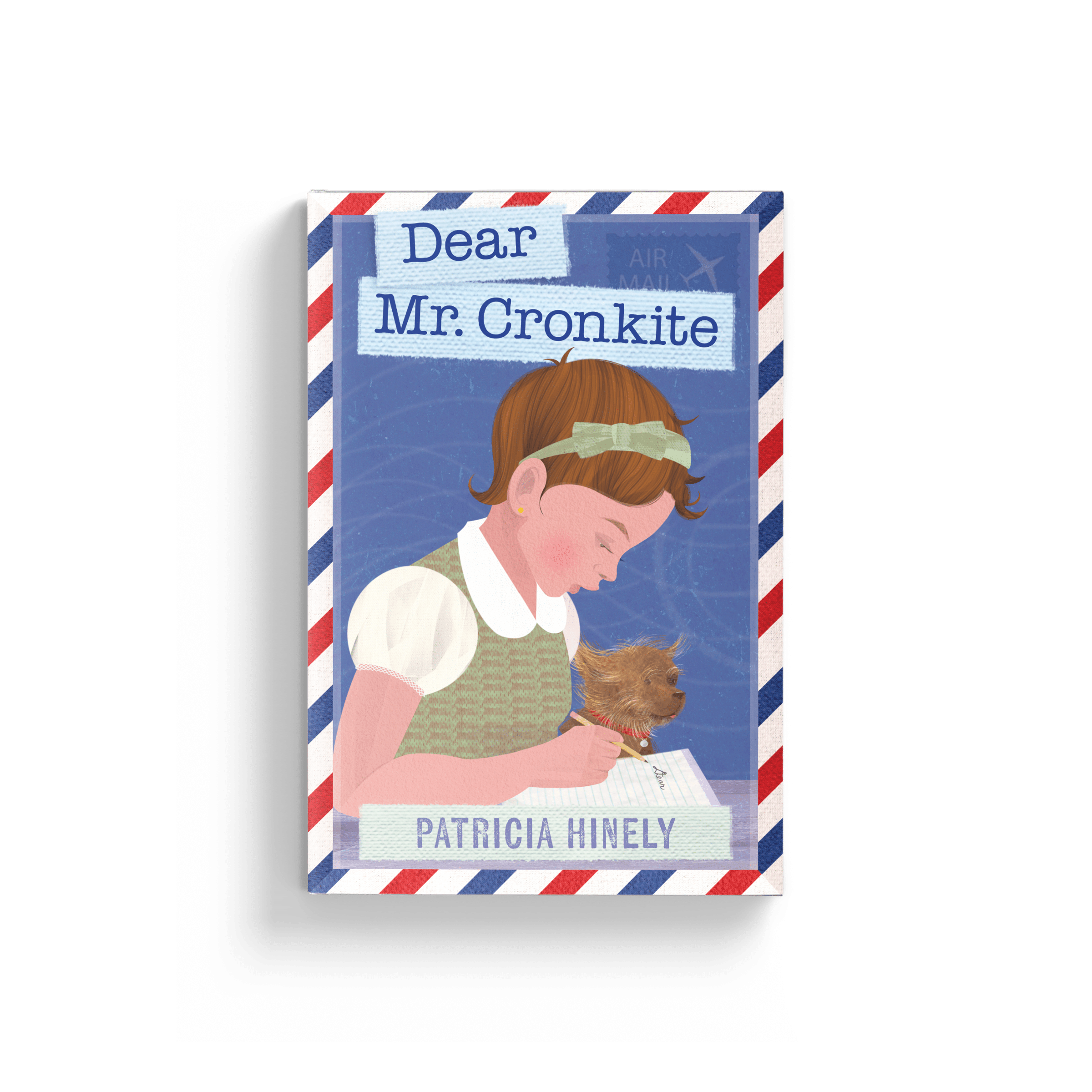 Cover of a children's book titled 'Dear Mr. Cronkite' with a girl writing at a desk, blue title banner and red/white/blue border